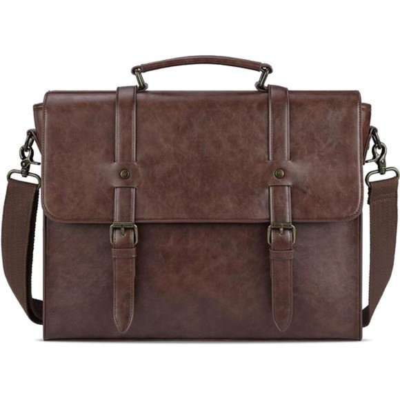 Leather Mens Messenger Bag Vintage 15.6 Inch Waterproof Leather Laptop Briefcase